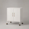 Armadietto contenitore rettangolare in MDF bianco con 2 ante scanalate e 4 ruote, 80 x 40 x 90 cm