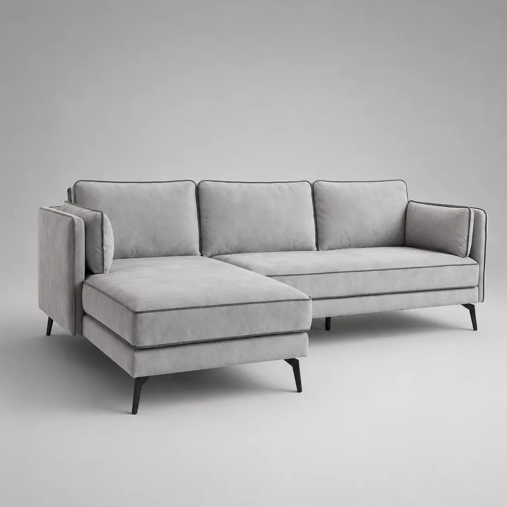 Divano angolare 4 posti in tessuto grigio chiaro con penisola sinistra, 250 x 160 x 85 cm