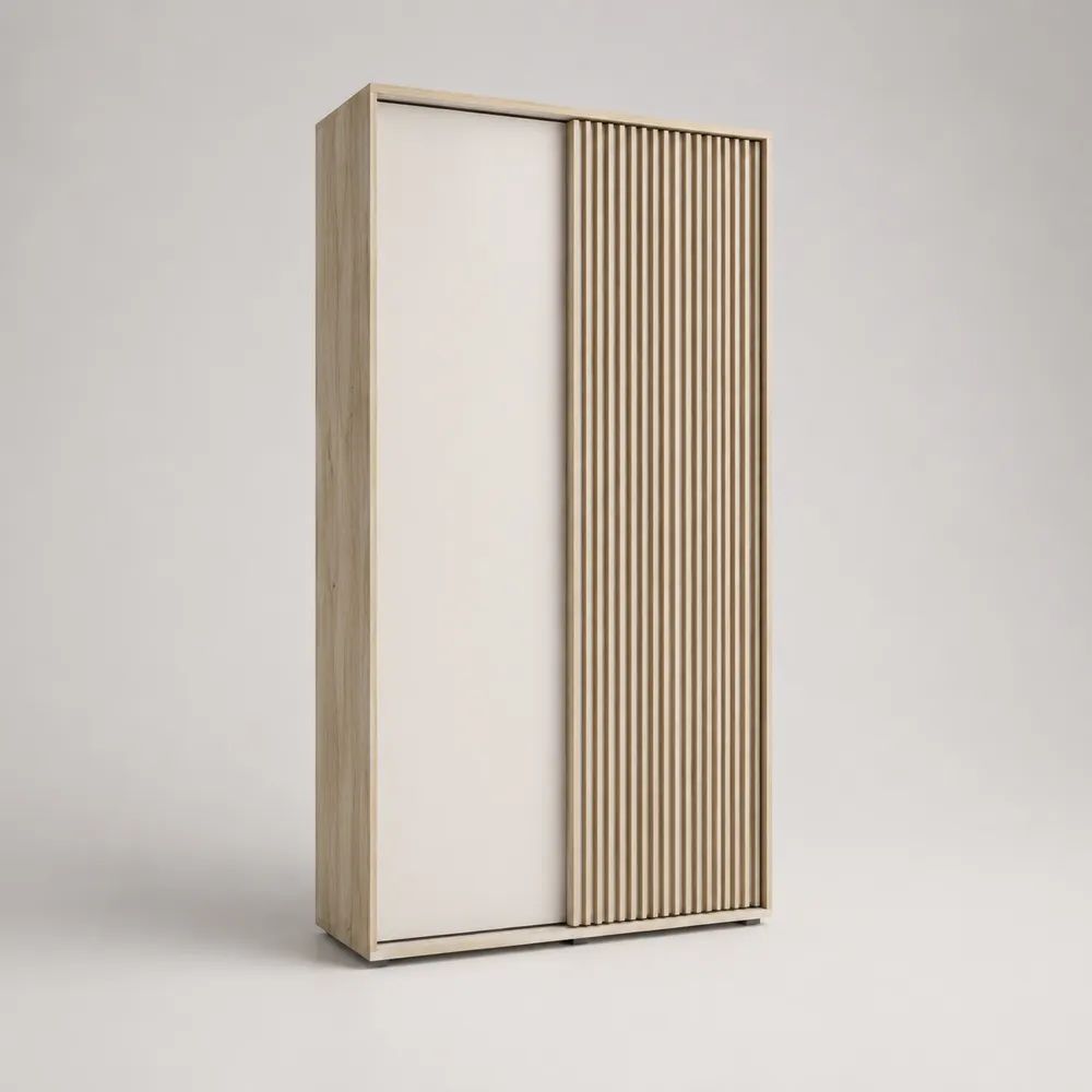 Armadio guardaroba rettangolare in legno con 2 ante scorrevoli, rovere chiaro e bianco, 120 x 60 x 200 cm