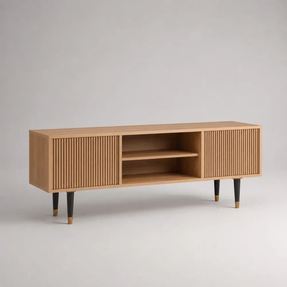 Mobile TV con 2 ante scorrevoli e vano aperto in MDF impiallacciato rovere, 160 x 40 x 60 cm, rovere naturale