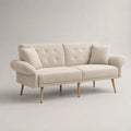 Divano 3 posti in ciniglia di poliestere con 2 cuscini e gambe in legno massello, beige chiaro, 190 x 82 x 84 cm