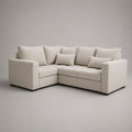 Divano angolare a L 3 posti in poliestere bouclé beige, 220 x 160 x 85 cm