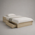 Letto singolo in pannello truciolare melaminico con 2 cassetti, rovere chiaro, per materasso 90 x 200 cm, 204 x 96 x 60 cm