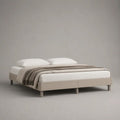 Letto matrimoniale imbottito senza testiera in legno e tessuto beige, per materasso 160 × 200 cm