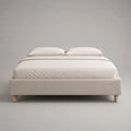 Letto matrimoniale imbottito beige 160 x 200 cm in poliestere con rete a doghe e piedi in faggio