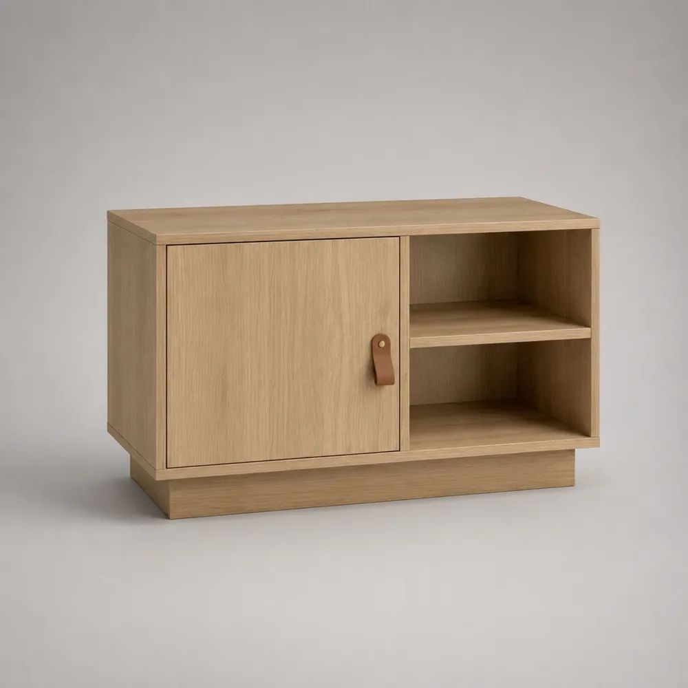 Mobile TV basso rettangolare in MDF effetto rovere naturale con 1 anta e 2 vani aperti, 90 x 40 x 60 cm