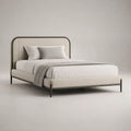 Letto matrimoniale imbottito 160 x 200 cm in acciaio e tessuto bouclé crema con testiera
