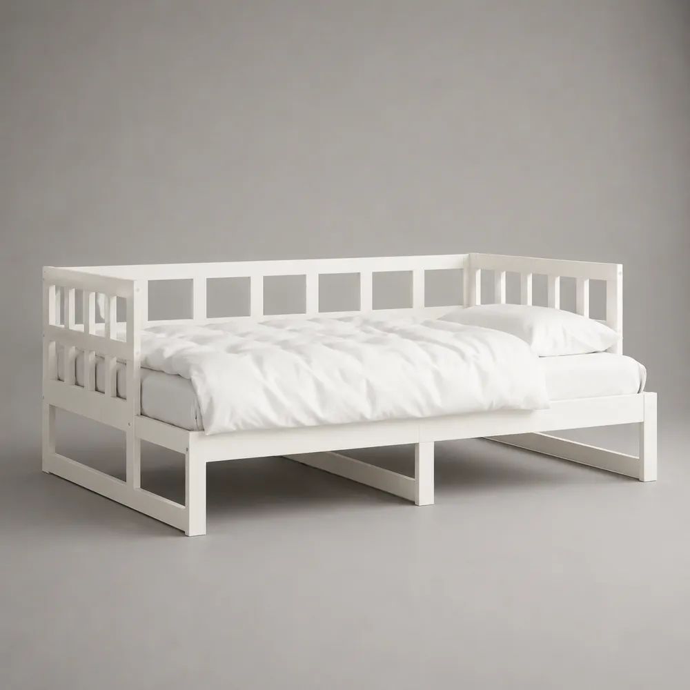 Letto singolo per bambini in legno bianco con sponde, 207 x 97 x 80 cm, per materasso 90 x 200 cm