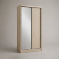 Armadio guardaroba in truciolare melaminico rovere chiaro con 2 ante scorrevoli e specchio, 100 x 52 x 180 cm