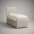 Letto singolo imbottito 90 × 200 cm in tessuto beige con testiera capitonné e rete a doghe