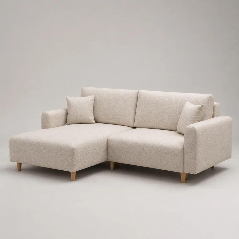 Divano angolare 3 posti con penisola sinistra in tessuto beige, 215 × 145 × 85 cm