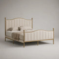 Letto matrimoniale imbottito 160 x 200 cm in velluto beige con struttura in acciaio dorato