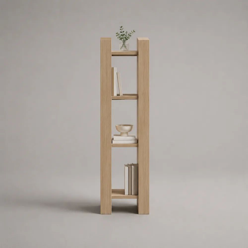 Libreria a colonna stretta rettangolare in MDF melaminico effetto rovere naturale, 4 ripiani, 45 x 30 x 180 cm