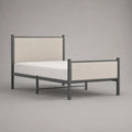 Letto singolo in acciaio 90 x 200 cm con testiera e pediera imbottite, grigio antracite e beige