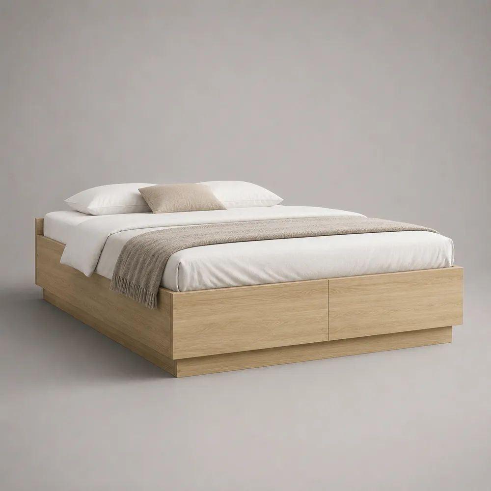Letto matrimoniale contenitore in legno 160 x 200 cm, dimensioni 208 x 166 x 70 cm, rovere naturale, con 2 cassetti