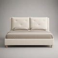 Letto matrimoniale imbottito beige con testiera trapuntata e rete a doghe, per materasso 160 × 200 cm, 182 × 218 × 120 cm