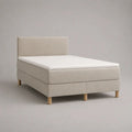Letto matrimoniale boxspring 160 x 200 cm beige e bianco con materasso a molle insacchettate, topper e testiera in tessuto