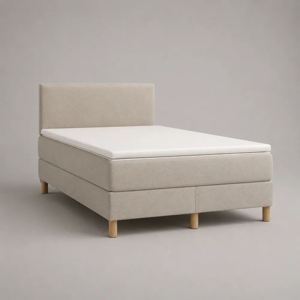 Letto matrimoniale boxspring 160 x 200 cm beige e bianco con materasso a molle insacchettate, topper e testiera in tessuto