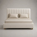 Letto matrimoniale contenitore 160 x 200 cm in tessuto bouclé crema con testiera imbottita