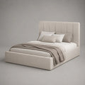 Letto matrimoniale imbottito beige 220 x 180 x 120 cm con testiera a pannelli verticali e rete 160 x 200 cm